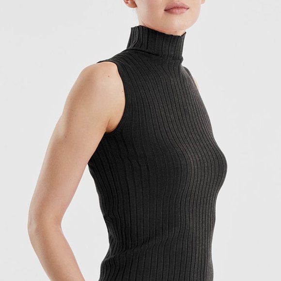black ribbed mock neck top